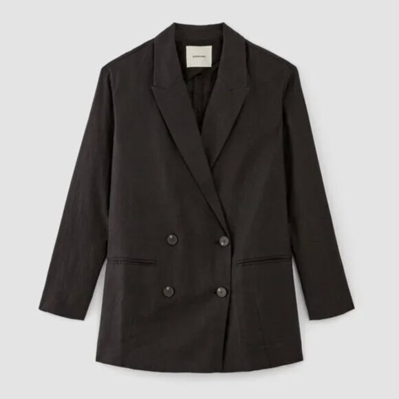 NEW Everlane The Linen Double Breasted Blazer Womens 00 Black - Picture 1 of 12